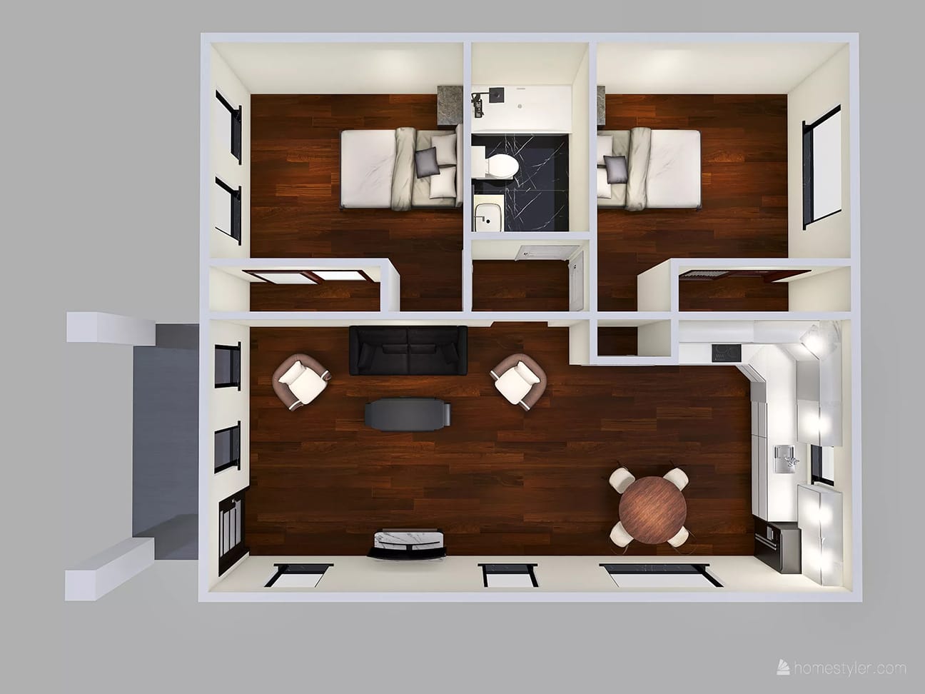 672 sqf Two Bedroom